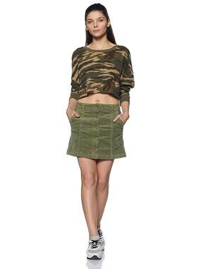 Forever 21 Olive Green Corduroy Button-Front Mini Skirt Size 6 US 28